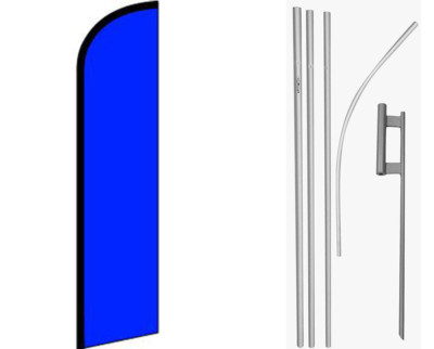 Royal Blue Solid Color Windless Banner Flag & 16ft Flagpole Kit /Ground
