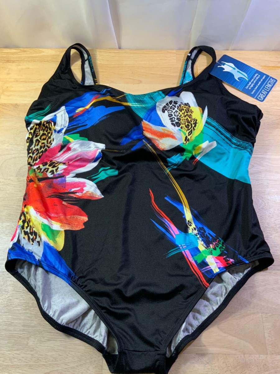 New Women's Great Lengths Swimsuit Sz 24 Black with Bright