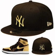New Era New York Yankees Snapback Hat Match Air Jordan 1 Black Metallic Gold