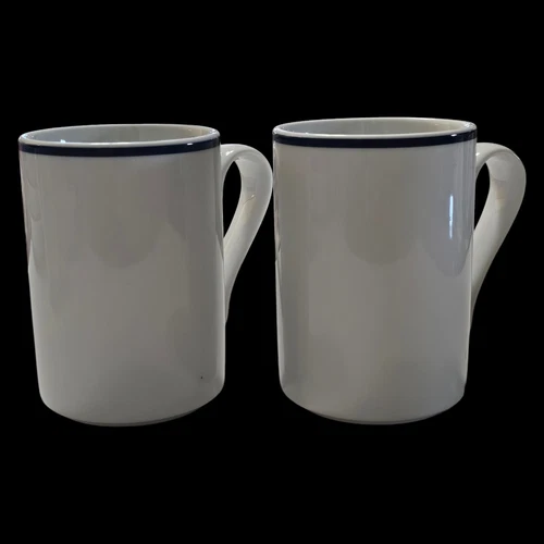 Dansk Bistro Mugs Blue White Coffee Tea Set of 2 Christianshavn Stripe NO Chips