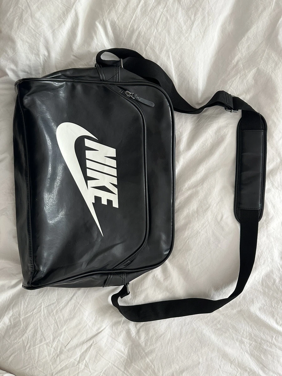 Vintage Nike Black Leather Messenger Bag 90s