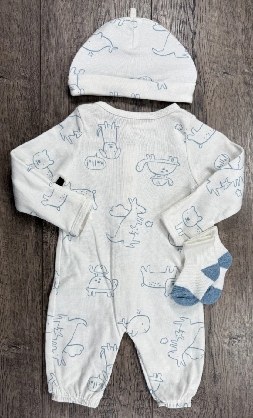 Baby Boy Clothes New Carter's Newborn 3pc Fun Animals Convertible Gown Outfit