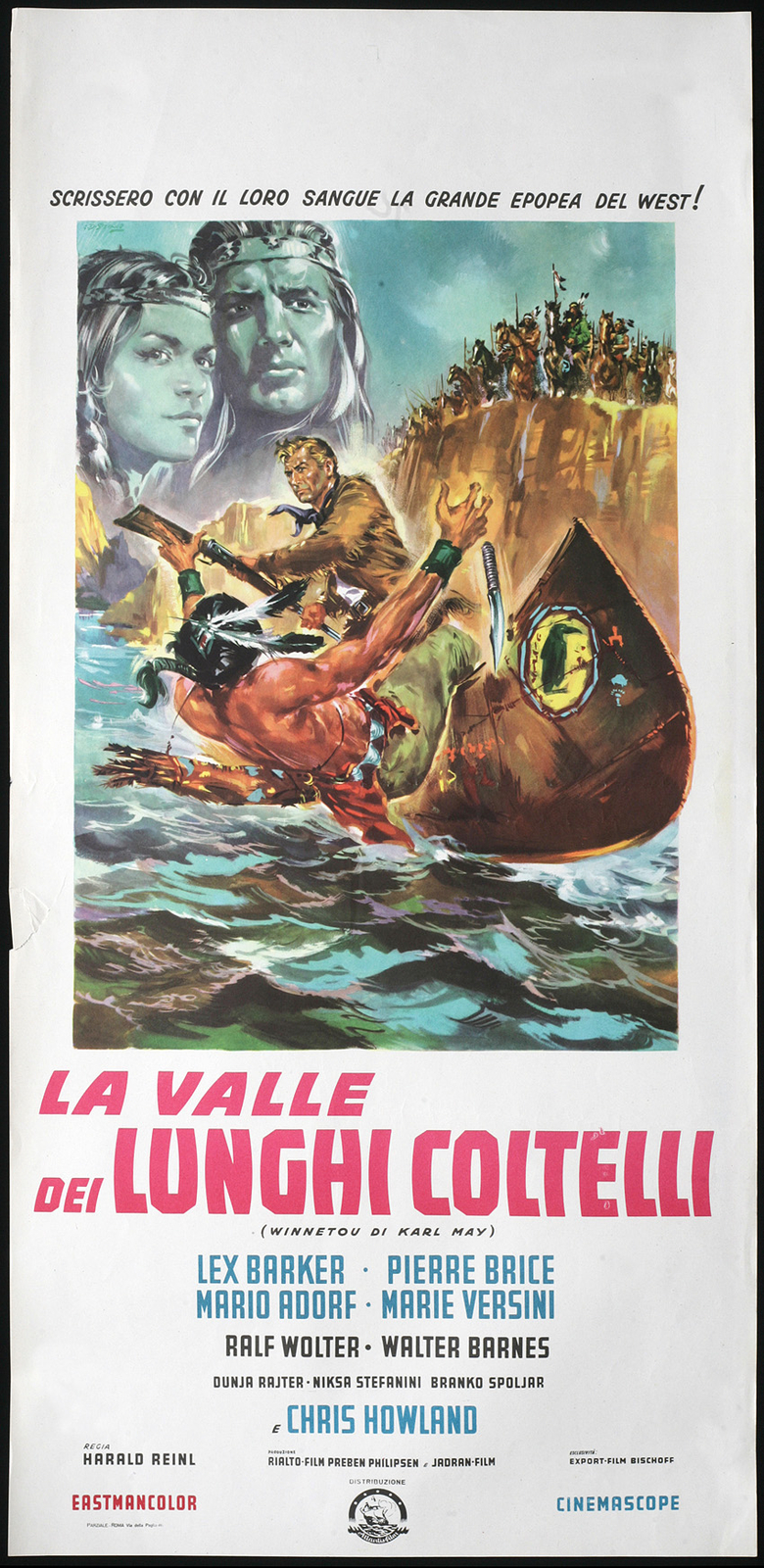 Locandina originale film La valle dei lunghi coltelli (1963) - Regia di Harald Reinl