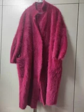 Angora Blended Fluffy Fuzzy Cardigan Coat Sweater Long Dress