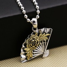 I07 Pendant Romantic Fan with Rose Sterling Silver 925 