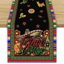 Linen Mexican Fiesta Table Runner Cinco De Mayo Mexico Dia De Los Muertos Party 
