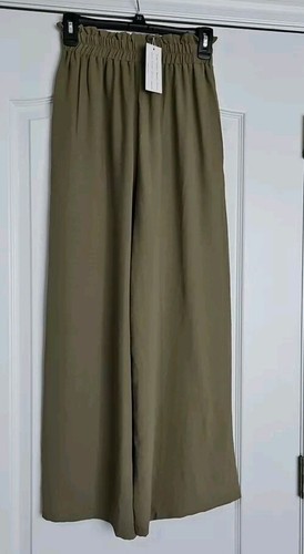 Simplee Boho Hippie Pants Sz XS Elastic Waist Wide Leg Flared Army Green NWT