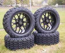 14" Glossy Black Golf Cart Wheels With 23x10-14 All Terrain Tires DOT Certified