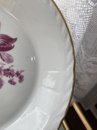 Tazón de sopa floral de porcelana de France rosa púrpura magenta oro borgoña - Imagen 4 de 5