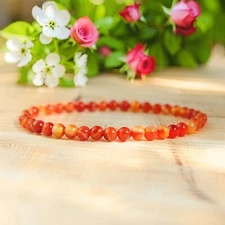 Natural Carnelian Beaded Bracelet Red Agate Crystal Healing Protection Bracelet