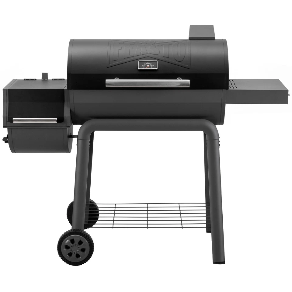 Feasto BBQ Charcoal Grill with Offset Smoker Grill and Side Table, 815 Sq. In