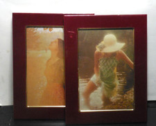 Vintage 2 Bilderrahmen Messing  emailliert weinrot f. Bild 9 x 13 cm Glaseinsatz