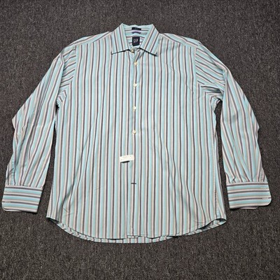 Vintage 2005 GAP Fitted Premium Men s L 16 16.5 Shirt Blue Gray Stripes LS