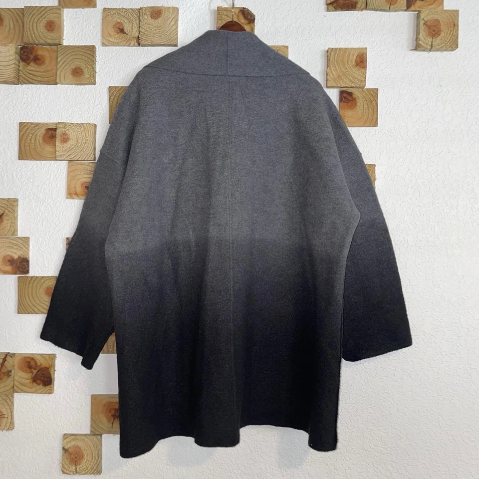 NUEVO CON ETIQUETAS $428 EILEEN FISHER Gris Ceniza Lana Hervida Kimono Chaqueta Abrigo Midi Talla 2X Foto 4 de 4
