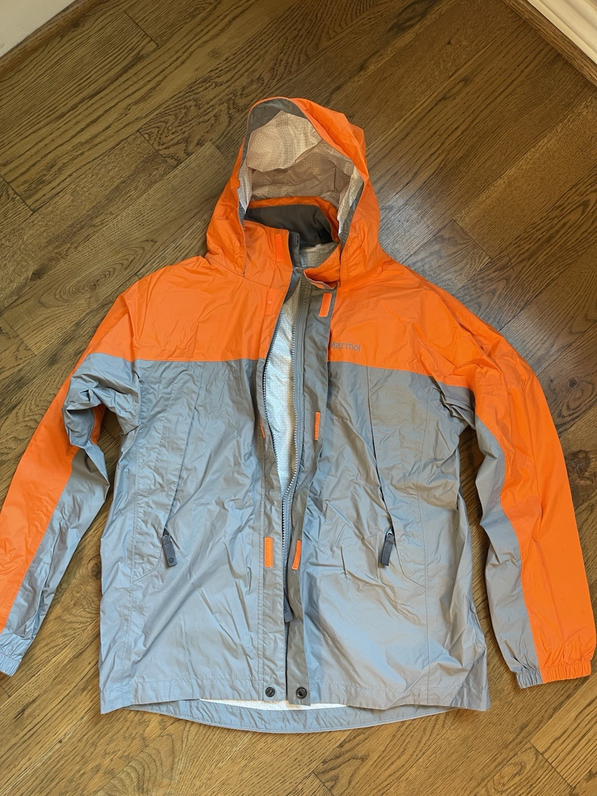Windbreaker Youth Xl Gray Orange Hood Full Zip Pockets