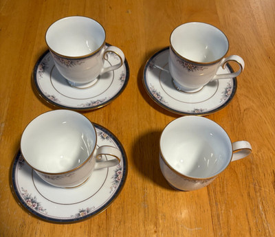 4 Noritake Ontario 3763 Coffee Tea Cups and 3 Saucers