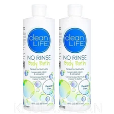 2 Pack Clean Life No Rinse Body Bath, Body Wash 16 Oz (473.1 ml) Each Fast Ship