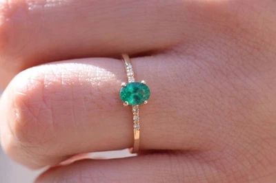 3.50 Karat Natürlicher Smaragd Oval Ring 925 Silber Vergoldet, Ringgröße 7 - Bild 1 von 2