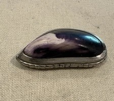 Antique Shell And Silver Plate Hinged Snuff Box 