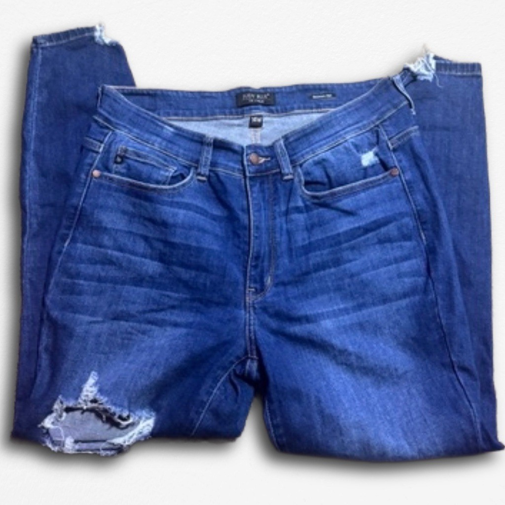 Judy Blue Distressed Skinny Jeans Dark Wash Denim Size 14 Womens Frayed Hem