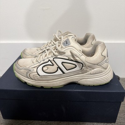 DIOR B30 SNEAKERS BEIGE/WHITE/GREEN REFLECTIVE LEATHER MESH SZ 43/10 NEW!