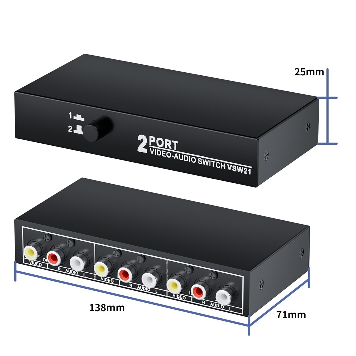 Commutateur Audio RCA Stéréo Bidirectionnel 2(1) In - 1(2) Out Avec Volume - Sélecteur Son
