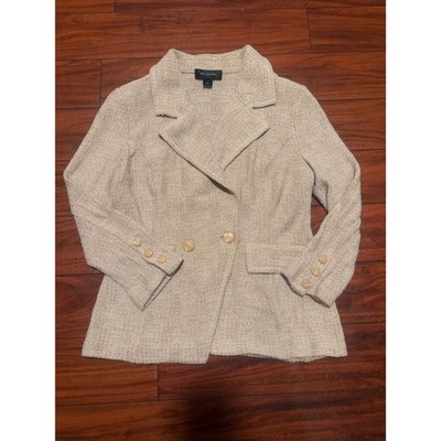 St John Collection Beige Metallic Knit Double Breasted Blazer Jacket Size 10