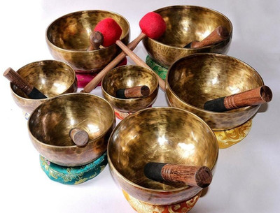 4-9 Inches Full Moon Tibetan Singing Bowl Set of 7-Deep Relaxing Sound Vibration