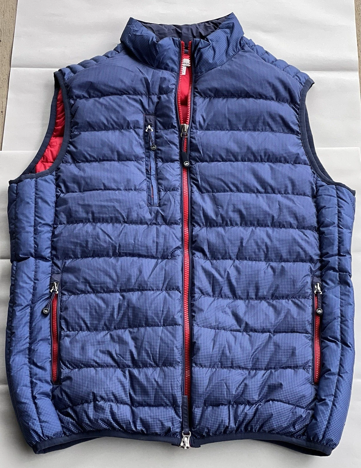 Peter Millar Mens Puffer Vest Size S Blue Red Lined Full Zip Golf Travel