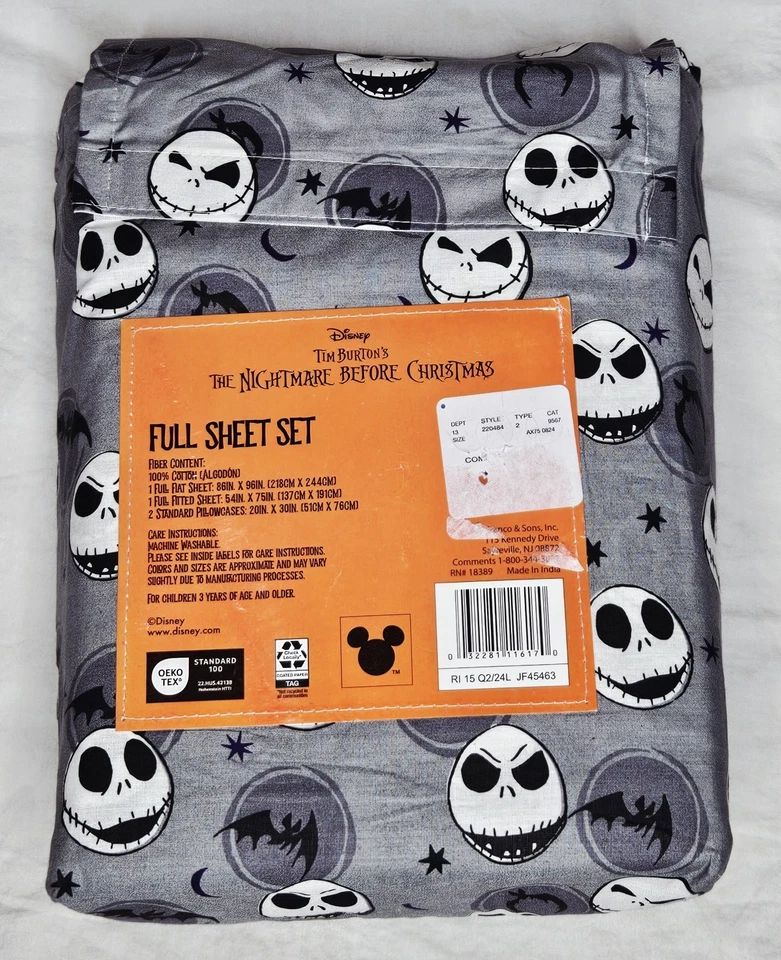 Disney Nightmare Before Christmas Jack Skellington Faces Full Sheet Set NEW 4 Pc - Image 3 of 3