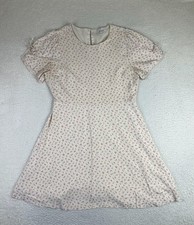 Madewell Dress Womens 12 White Floral Fit Flare Puff Sleeve Lined Short Mini
