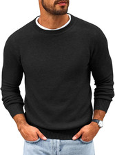 Mens Crewneck Sweater Casual Textured Knitted Thermal Pullover Sweaters