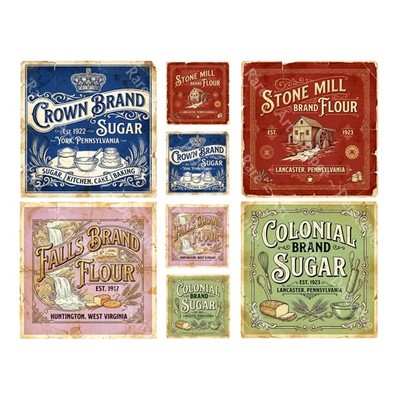 Sugar & Flour Labels Kitchen Decor Vintage Style Stickers, Easy Cut & Peel Sheet