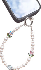 White Pearl Beaded Phone Bracelet Wristlet,Cellphone Lanyard Charm Camera Wrist