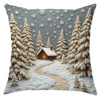 Weihnachts-Kissen-Bezug Kissenhülle Winter Schnee-Hütte Tannen Winterwald Deko