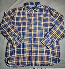 Tommy Bahama Flannel Shirt Men Size XL Blue Orange Plaid Button Up Long Sleeve