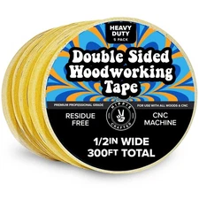5 Pack Double Sided Tape for Woodworking, 1/2 Inch Wide Heavy-Duty Sticky Tap...