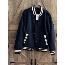 Gap Kids Wool Blend Varsity Jacket Navy Blue Striped Trim Bomber 428484-00-1 M 8