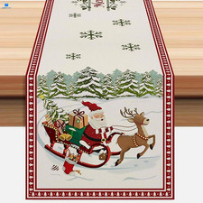 Christmas Reindeer Sleigh Table Runner 13x72 Inch Santa 13W x 72L,