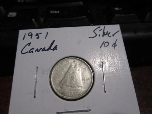 Canada 1951 -  10 Cent Dime Canadian Coin - 80% Silver - ASW 0.06 Oz