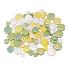 200g Multi-Size Iridescent Round Mosaic Tiles for Crafts Mixed Yellow Green 