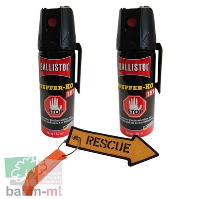 2 Dosen Pfefferspray BALLISTOL Jet mit je 50 ml + Notfall-Pfeife + Anhänger