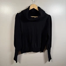 Anthropologie Dolan Cowl Neck Sweater Size Large Black Pullover Puff Sleeve