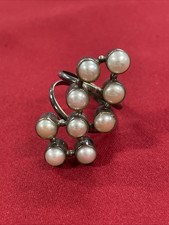 Sterling Silver 925 Vintage Cultured White Pearl Cluster Ring Size 9