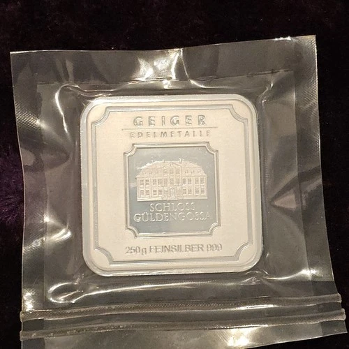 GEIGER EDELMETALLE 250 GRAM .999 FINE SILVER BAR, GEM & SEALED, W/ SERIAL NUMBER