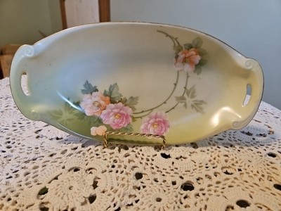 Vintage RS Tillowitz Silesia Dish Rose Relish Oval Handles Small 10 1/2 inches