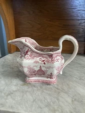 Unmarked Ironstone Red Transferware Creamer Small Sauce Boat