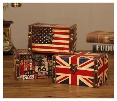 Vintage American Flag Storage Box - Retro Leather Jewelry & Tissue Box