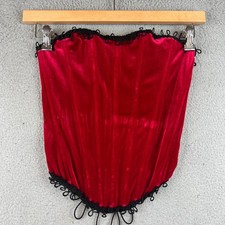 Coquette Red Velvet Lace Up Corset Top Black Trim Strapless S Small