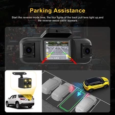 2″ 4 Channel Dash Cam 360° HD Driving Recorder Front&Rear Camera Reverse Help